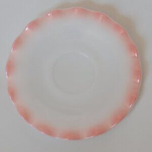DREAMY Vintage Hazel Atlas Crinoline Pink Ruffled Saucer Milk Glass Plate